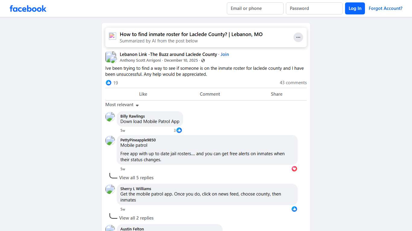 Lebanon Link -The Buzz around Laclede County | Ive been trying to find a way to see if someone is on the inmate roster for laclede county and I have been unsuccessful | Facebook