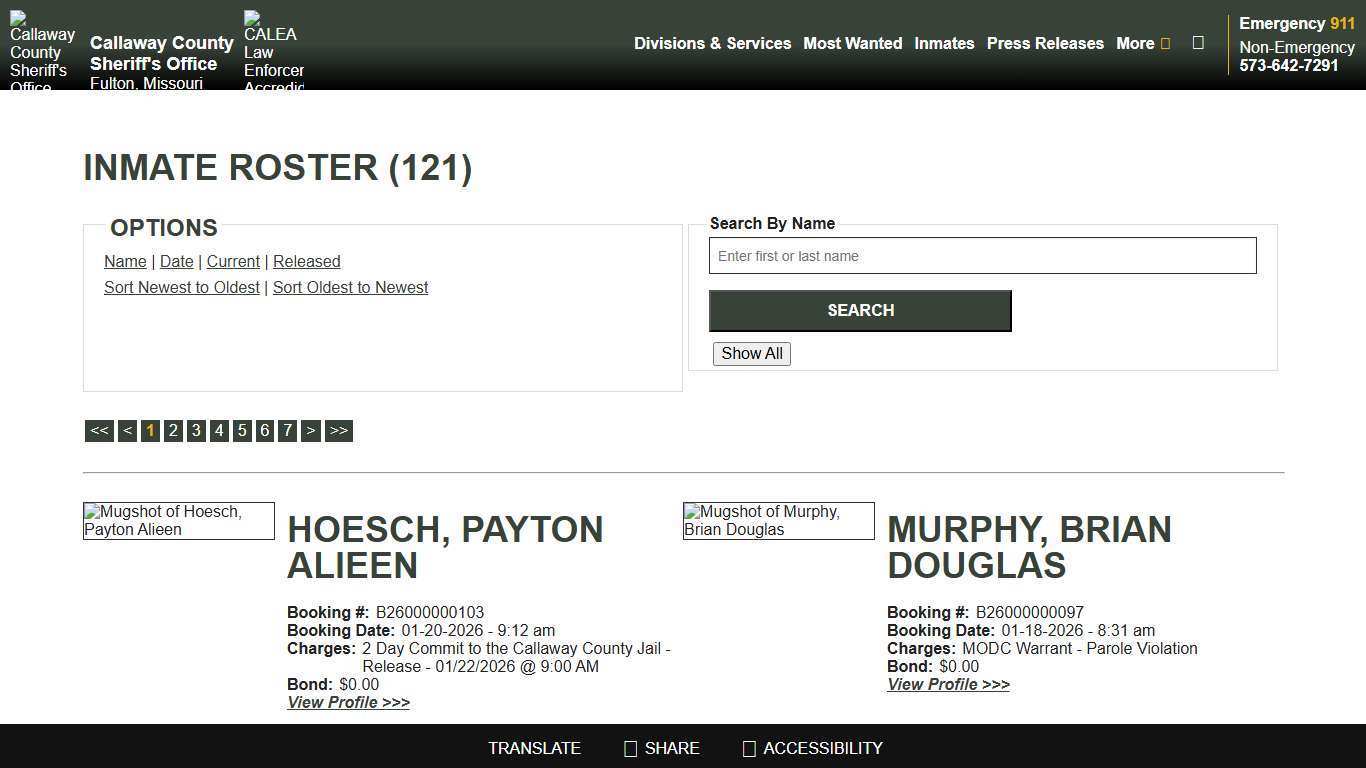 Inmate Roster - Current Inmates Booking Date Descending - Callaway County Sheriff's Office, Missouri